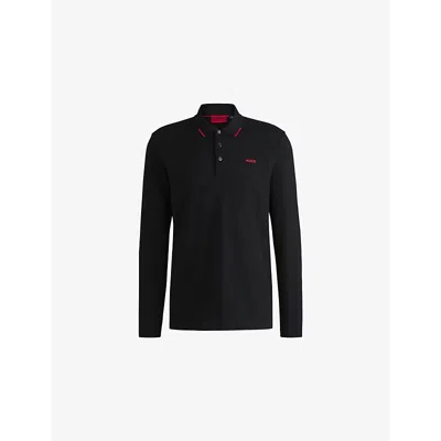 HUGO BOSS MENS BLACK BRANDED LONG-SLEEVED COTTON POLO SHIRT XS