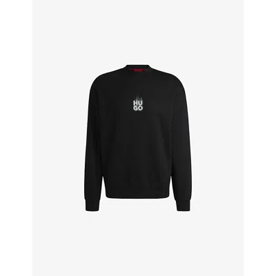 Hugo Boss Mens Black Branded-print Crewneck Cotton-jersey Sweatshirt