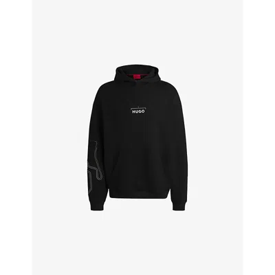 Hugo Boss Mens Black Branded-print Kangaroo-pocket Cotton-jersey Hoody