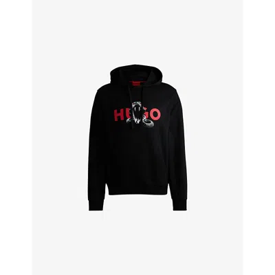 Hugo Boss Cotton-terry Hoodie With Animal Graphic Prints In Black