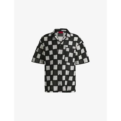 Hugo Boss Mens Hugo Checkerboard Short-sleeved Stretch-woven Shirt In Black