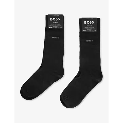 Hugo Boss Mens Boss Crew-length Intarsia-branding Pack Of Two Cotton-blend Socks In Black