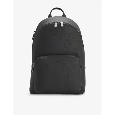 Hugo Boss Mens Debossed-logo Leather Backpack Black