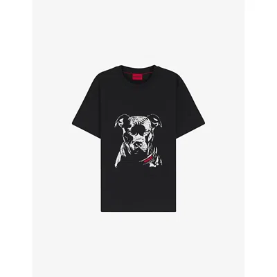 Hugo Boss Mens Black Dog-print Short-sleeved Cotton-jersey T-shirt Xxl