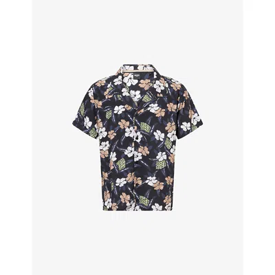 Hugo Boss Mens Black Floral-print Short-sleeve Woven Beach Shirt Xl