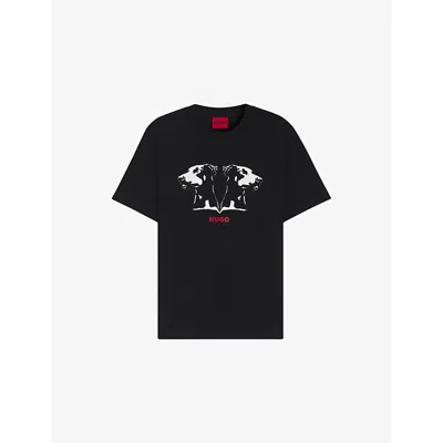 Hugo Boss Mens Black Graphic-print Short-sleeve Cotton T-shirt Xl