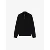 Hugo Boss Zip-neck Sweater With Structured Wool-cotton Front In Black
