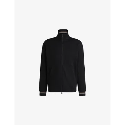 Hugo Boss Mens Black High-neck Side-pocket Cotton Sweatshirt