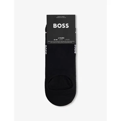 Hugo Boss Mens Iconic Intarsia-logo Pack Of Two Cotton-blend Knit Socks Black