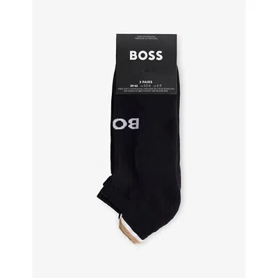 Hugo Boss Mens Black Iconic Intarsia-logo Pack Of Two Cotton-blend Knit Socks