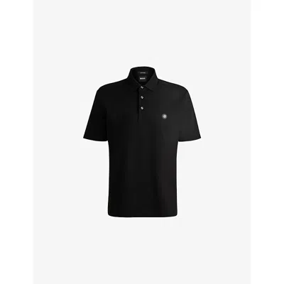 Hugo Boss Mens Black Logo-embroidered Short-sleeve Cotton Polo Xxxl