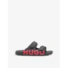 Hugo Boss Mens Hugo Logo-print Double-strap Slip-on Rubber Sandals In Black