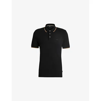 Hugo Boss Mens Black Logo-print Short-sleeve Cotton Polo Xl