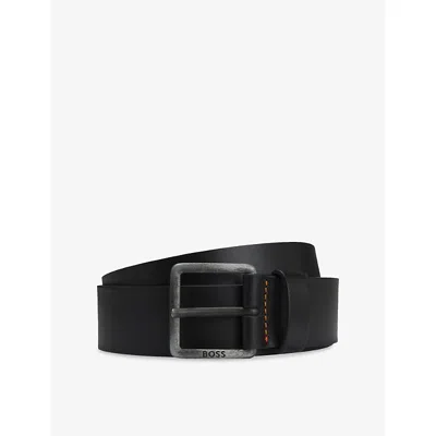 Hugo Boss Mens Black Logo-buckle Leather Belt In White