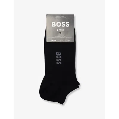 Hugo Boss Mens Boss No-show Intarsia-branding Pack Of Two Cotton-blend Socks In Black