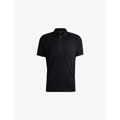 Hugo Boss Mens Reflective-logo Tech-knit Jersey Polo Shirt Black