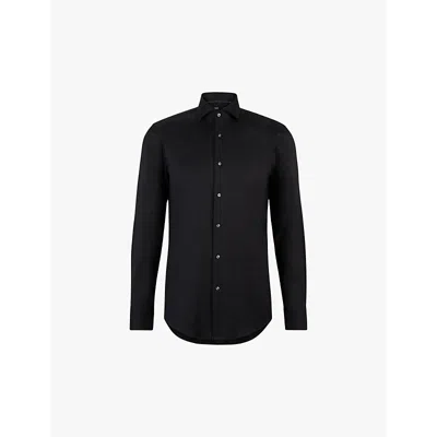 Hugo Boss Mens Black Slim-fit Spread-collar Stretch-cotton Blend Shirt