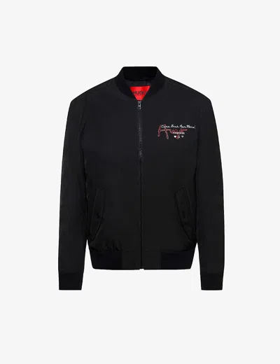 Hugo Boss Snake-and-logo-print Recycled Polyester-blend Bomber Jacket In Black