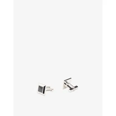 Hugo Boss Mens Black Square Logo-engraved Enamel And Metal Cufflinks