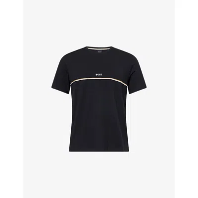 Hugo Boss Mens Black Unique Brand-print Stretch-cotton T-shirt