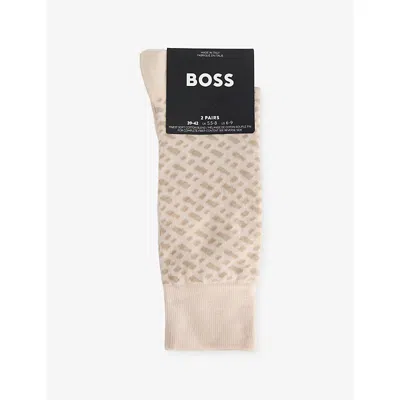 Hugo Boss Mens Light Beige Ankle-rise Pack Of Two Stretch-cotton Blend Socks In Neutral