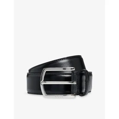 Hugo Boss Mens Black Branded-buckle Leather Belt