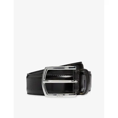 Hugo Boss Mens Dark Brown Branded-buckle Leather Belt In Black