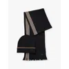 Hugo Boss Raschel-knit Scarf And Hat Set In Gift Box In Black