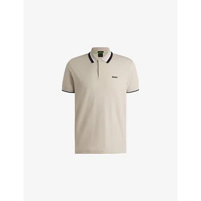 Hugo Boss Mens Open Beige Branded Short-sleeve Cotton Polo Shirt Xxl