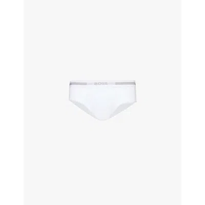 Hugo Boss Mens Branded Waistband Cotton-jersey Briefs White