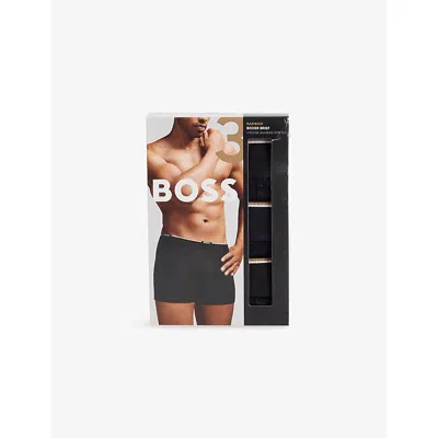 Hugo Boss Mens Branded-waistband Three-pack Bamboo Jersey Boxer Briefs 001 Black
