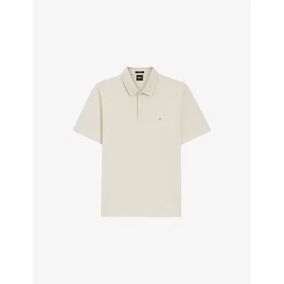 Hugo Boss Mens Open White Double B-logo Mercerised Cotton Polo Shirt In Neutral