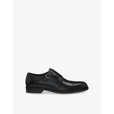 HUGO BOSS MENS BLACK DOUBLE-STRAP LEATHER SHOES EUR 41.5 / 7.5 UK