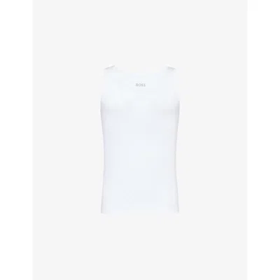 Hugo Boss Mens Open Miscellaneous Embroidered-logo Sleeveless Pack Of Three Cotton Vests Xxl In White
