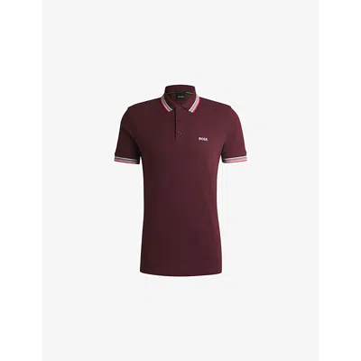 Hugo Boss Mens Medium Red Logo-embroidered Stripe Cotton-piqué Polo Shirt Xxl