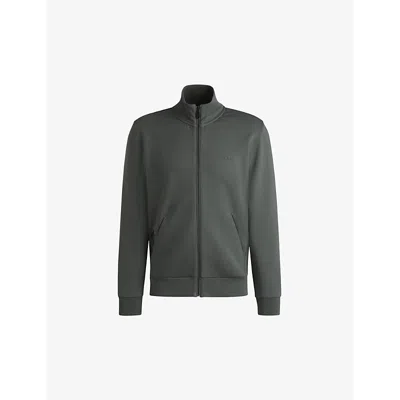 Hugo Boss Mens Boss Logo-embroidered Zip-up Cotton-jersey Sweatshirt In Light/pastel Grey