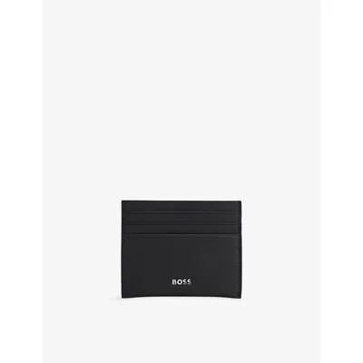 Hugo Boss Mens Boss Logo Leather Card Holder In Black