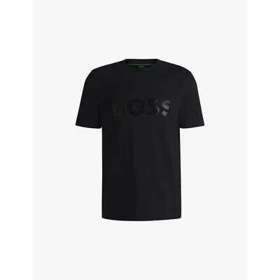 Hugo Boss Mens Black Logo-print Regular-fit Cotton T-shirt