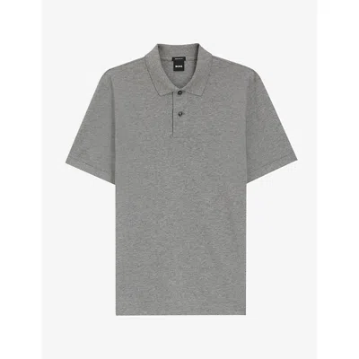Hugo Boss Mens Boss Logo-embroidered Short-sleeve Cotton Polo In Silver