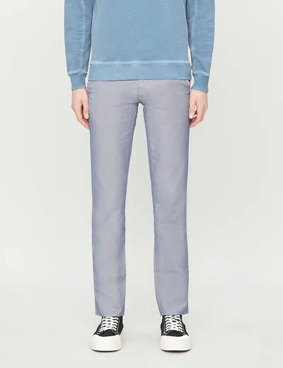 Hugo Boss Mid-rise Tapered Cotton Trousers In Navy
