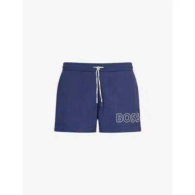Hugo Boss Mens Navy Mooneye Logo-print Swim Shorts