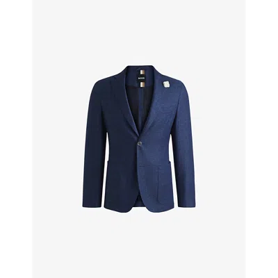 Hugo Boss Mens Boss Notched-lapel Single-breasted Slim-fit Woven Blazer In Dark Blue