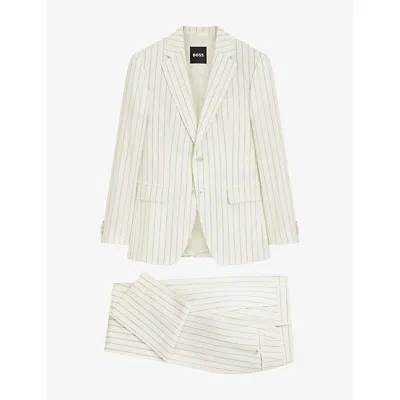Hugo Boss Mens Boss Pinstriped Slim-fit Wool-blend Suit In Open White