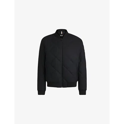 Hugo Boss Mens Quilted Baseball-collar Wool-blend Jacket Black