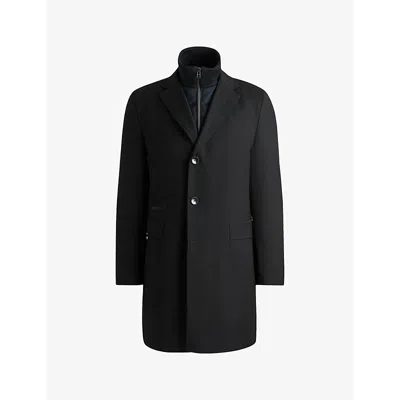 HUGO BOSS MENS BOSS QUILTED-PANEL SLIM-FIT WOOL-BLEND COAT
