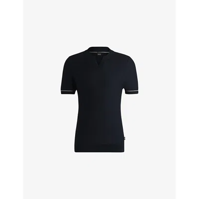 Hugo Boss Mens Dark Blue Short-sleeve Regular-fit Knitted Polo Shirt