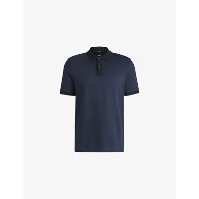 Hugo Boss Mens Dark Blue Short-sleeved Contrast-trim Cotton Polo Shirt