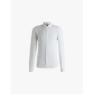 Hugo Boss Mens White Stand-collar Slim-fit Stretch-cotton Shirt