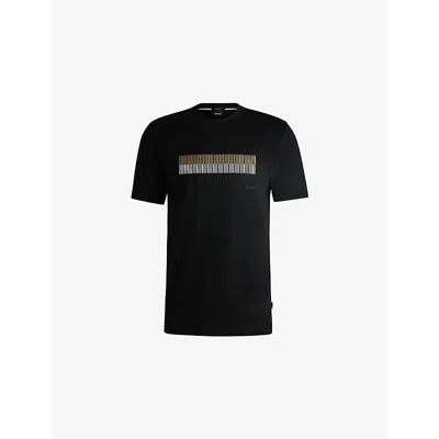 Hugo Boss Mens Black Stripe-embroidered Regular-fit Cotton-jersey T-shirt Xxxl