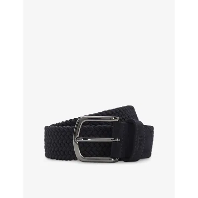 Hugo Boss Mens Boss Woven-design Suede Belt In Blue